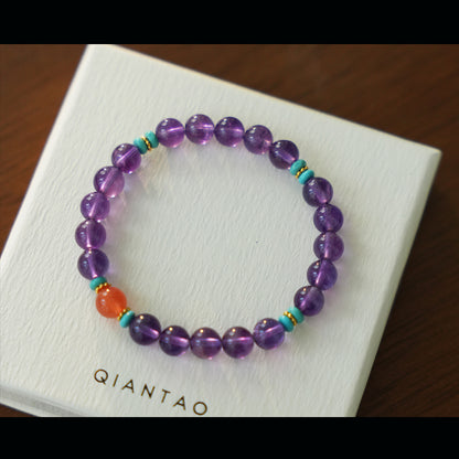 Natural Amethyst, Turquoise & Red Agate Bracelet – Harmony & Light
