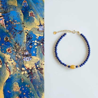 Original Chinese-Style Amber and Lapis Bracelet – Serenity & Wisdom