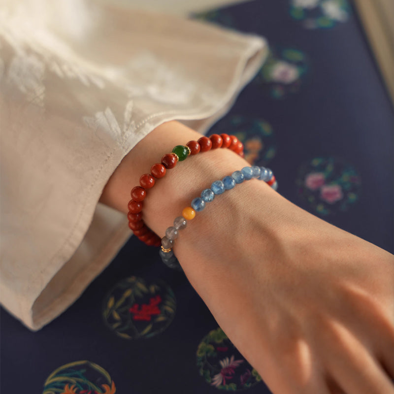Boundless,Natural Blue Crystal, Amber, Agarwood & South Red Bracelet – Emotional Balance & Prosperity