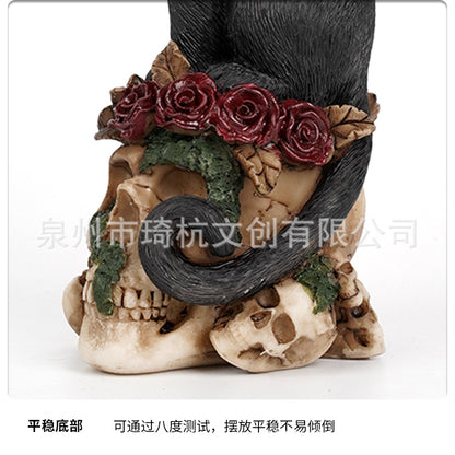 New Mysterious Dark Style Skull Animal Cat and Crow Statue Resin Craft Home Decoration