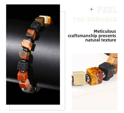 Red Turquoise & Volcanic Stone Square Bracelet
