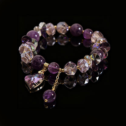 Natural Amethyst Bracelet with Heart & Clover Accents – Luxury Women’s Jewelry