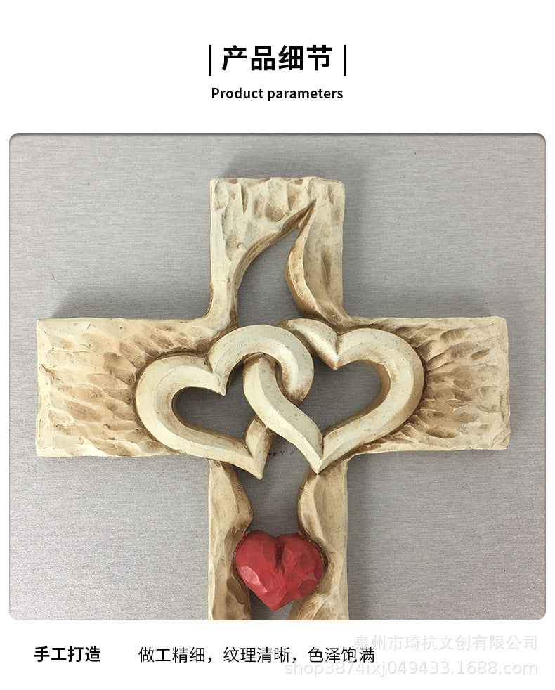 Hot Selling Creative Heart Cross Ornament for Home Study Room Living Room Dining Room Desktop Double Heart Decorative Ornament