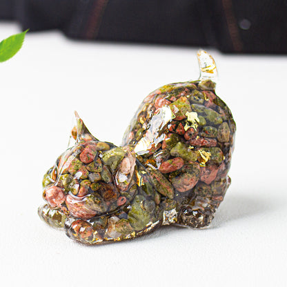 Natural Crystal Crushed Stone Epoxy Resin Tail Cat Kitten Office Home Living Room Desktop Decoration Ornament