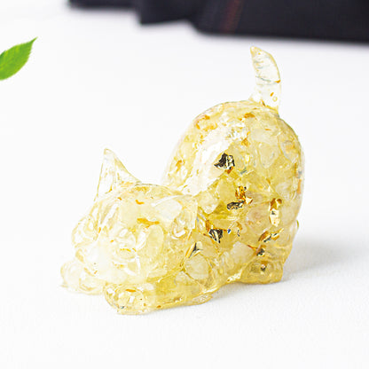 Natural Crystal Crushed Stone Epoxy Resin Tail Cat Kitten Office Home Living Room Desktop Decoration Ornament