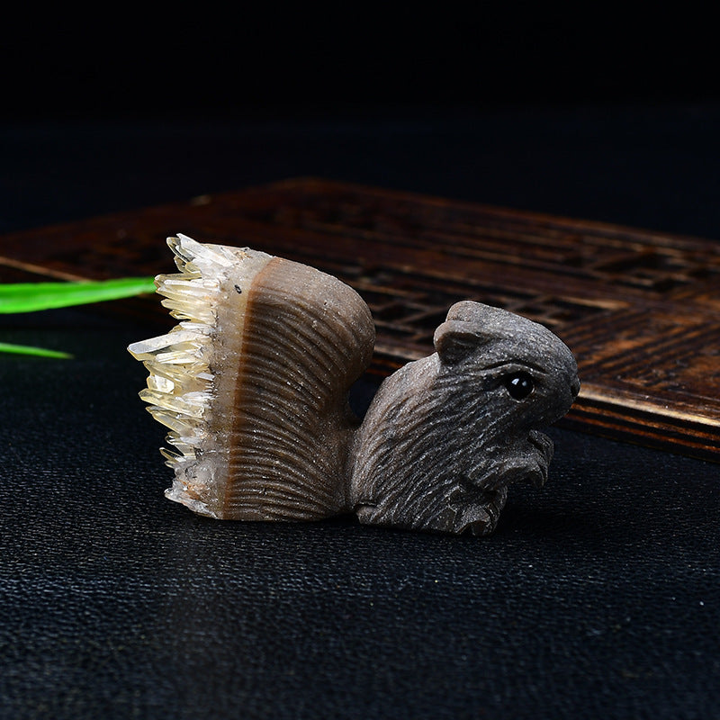 Uruguay Crystal Ornament Natural Amethyst Cluster Little Squirrel Ornament Chrysanthemum Crystal Raw Stone Carving Home Living Room