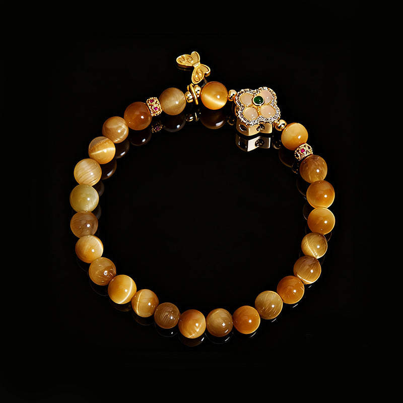 Golden Tiger’s Eye Bracelet – Luxury Clover Design for Women