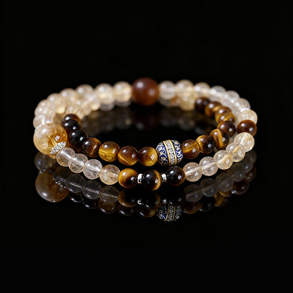Wealth & Fortune Citrine Bracelet – Tiger Eye & Thunderwood Double Energy