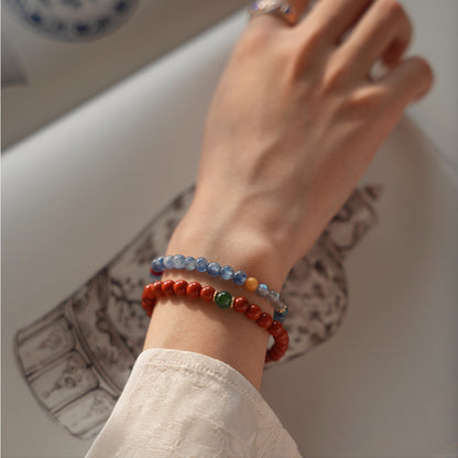 Boundless,Natural Blue Crystal, Amber, Agarwood & South Red Bracelet – Emotional Balance & Prosperity