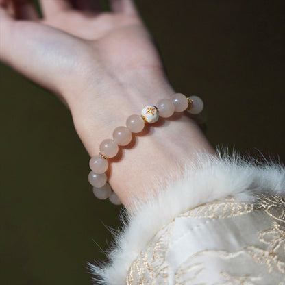 Original Chinese-Style Bracelet – Pink Chalcedony with Mammoth Ivory