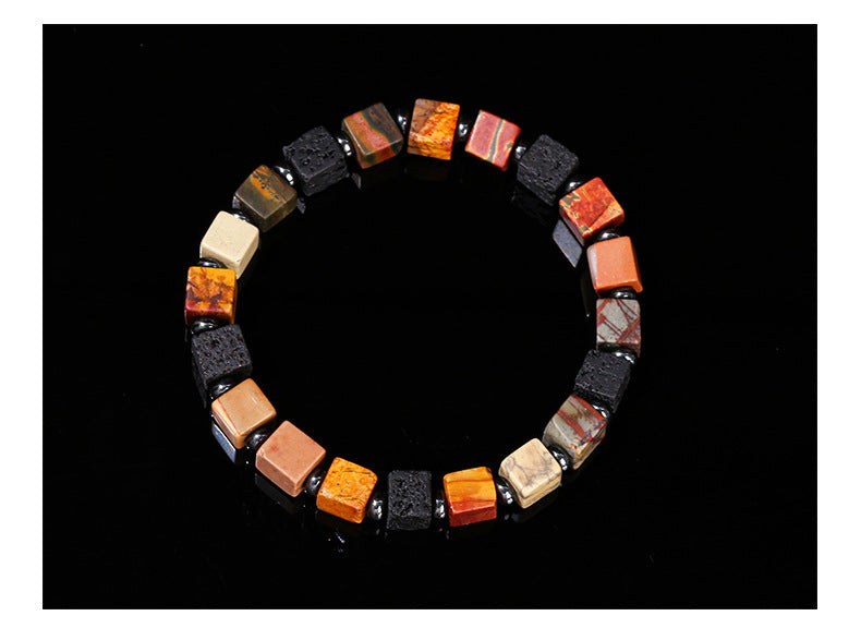 Red Turquoise & Volcanic Stone Square Bracelet