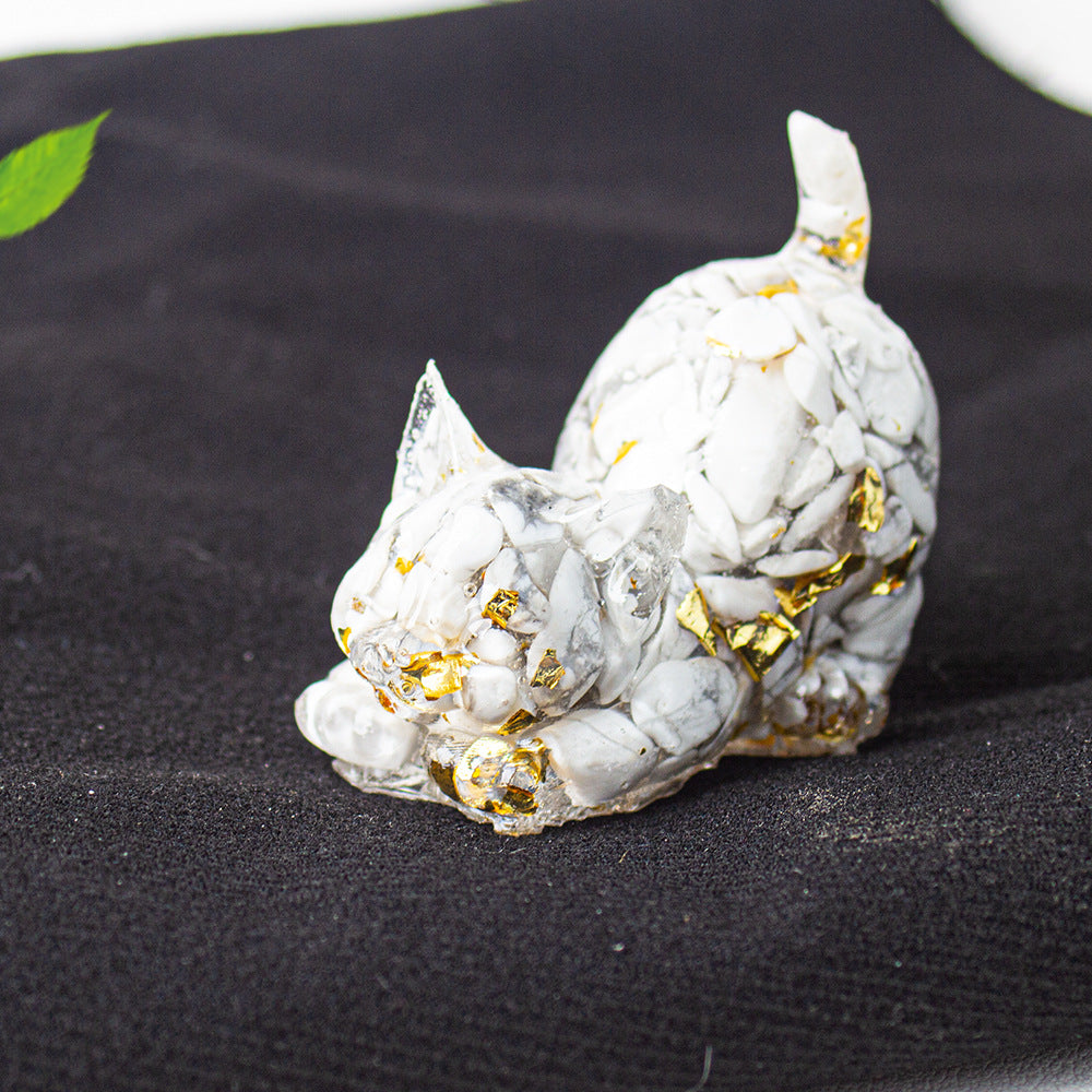 Natural Crystal Crushed Stone Epoxy Resin Tail Cat Kitten Office Home Living Room Desktop Decoration Ornament