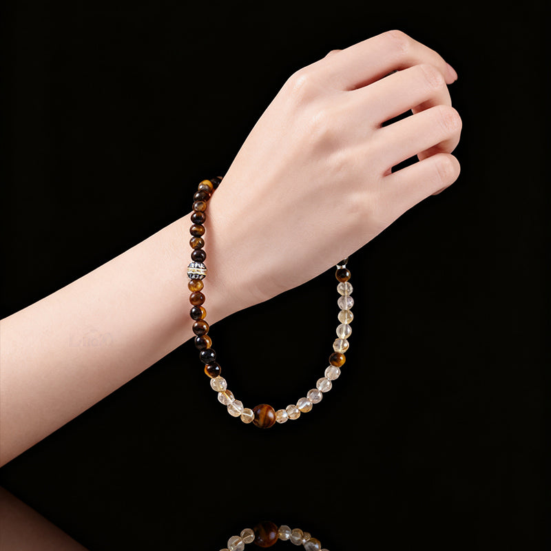 Wealth & Fortune Citrine Bracelet – Tiger Eye & Thunderwood Double Energy