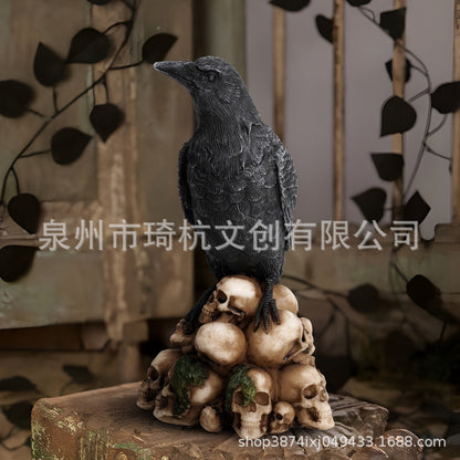 New Mysterious Dark Style Skull Animal Cat and Crow Statue Resin Craft Home Decoration
