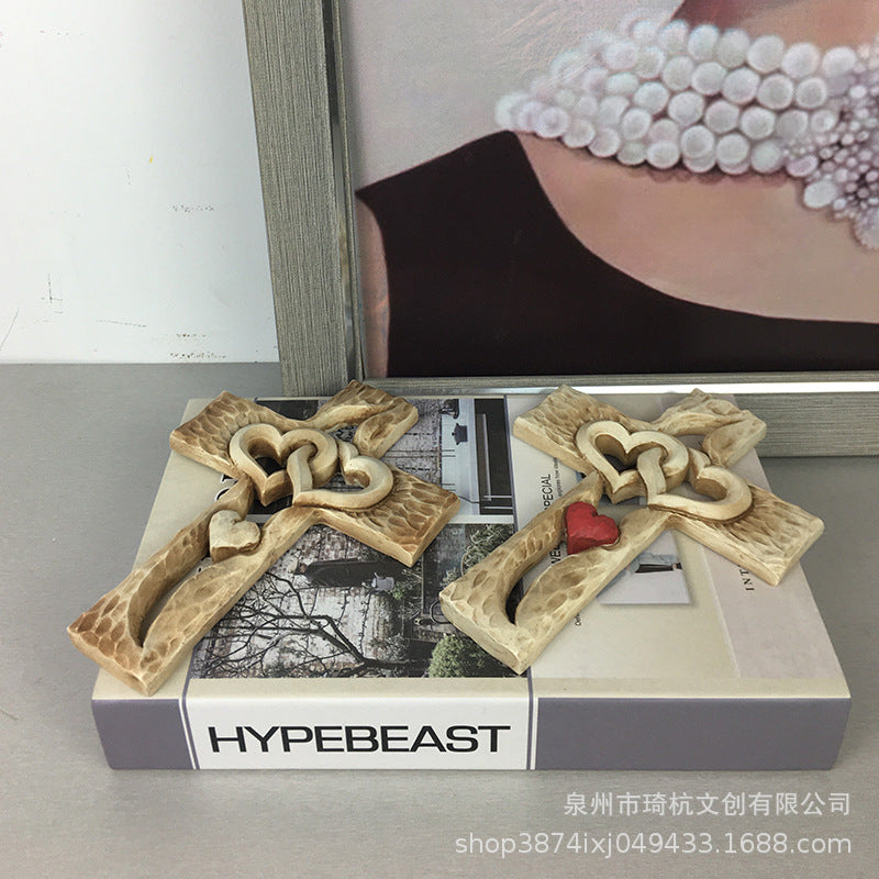 Hot Selling Creative Heart Cross Ornament for Home Study Room Living Room Dining Room Desktop Double Heart Decorative Ornament