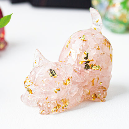 Natural Crystal Crushed Stone Epoxy Resin Tail Cat Kitten Office Home Living Room Desktop Decoration Ornament