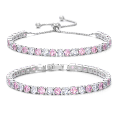 Colorful Zircon Tennis Bracelet Set – White Gold Finish