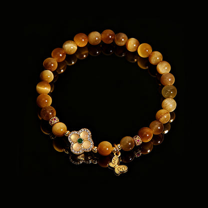 Golden Tiger’s Eye Bracelet – Luxury Clover Design for Women