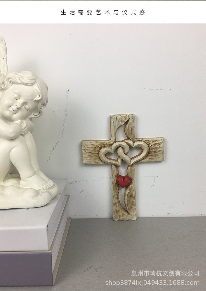 Hot Selling Creative Heart Cross Ornament for Home Study Room Living Room Dining Room Desktop Double Heart Decorative Ornament