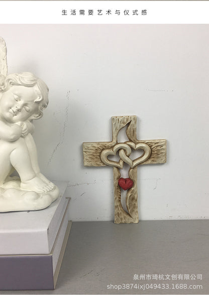 Hot Selling Creative Heart Cross Ornament for Home Study Room Living Room Dining Room Desktop Double Heart Decorative Ornament