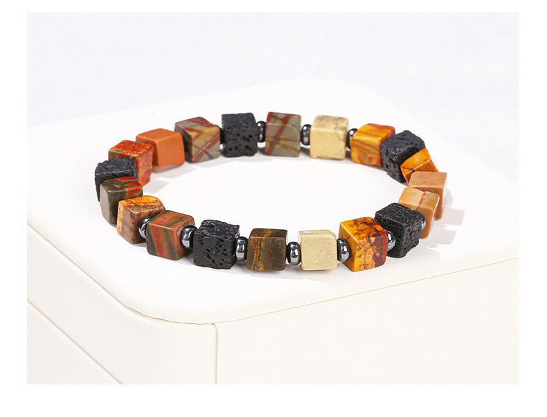Red Turquoise & Volcanic Stone Square Bracelet