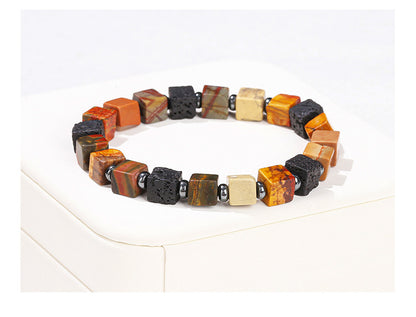 Red Turquoise & Volcanic Stone Square Bracelet