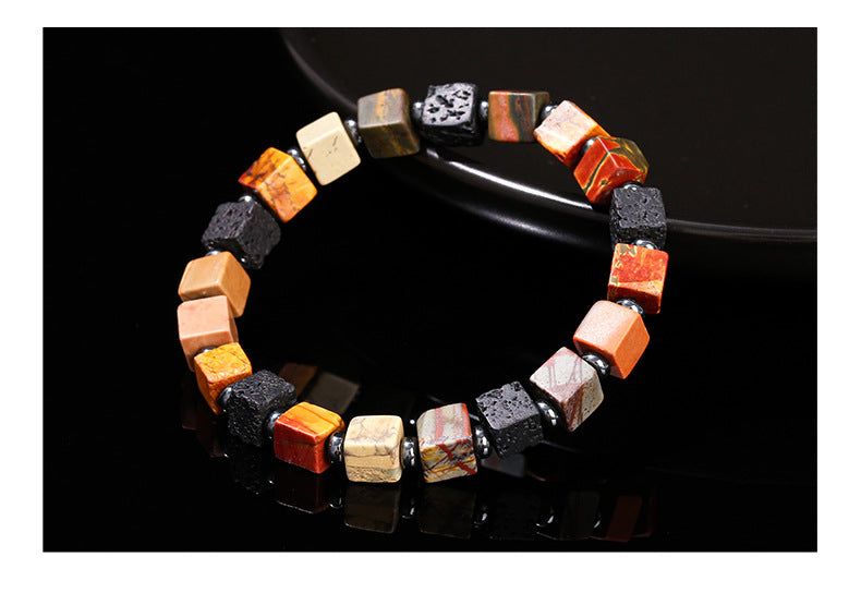 Red Turquoise & Volcanic Stone Square Bracelet