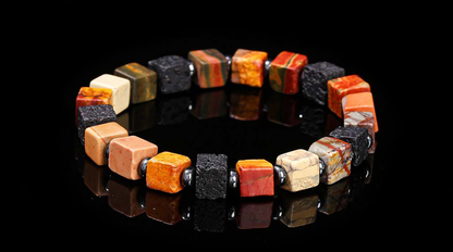 Red Turquoise & Volcanic Stone Square Bracelet