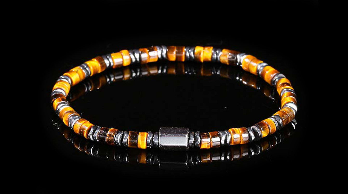 Black Stone & Yellow Tiger Eye Bracelet – Unisex
