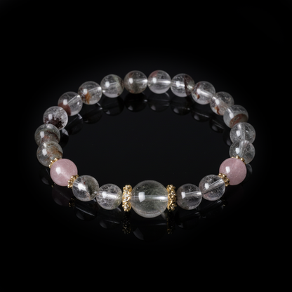 Handcrafted Green Phantom Bracelet with Strawberry Quartz – Positive Energy & Fortune