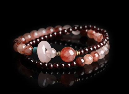 Natural Strawberry Quartz Fortune Bead Bracelet – Twin-Strand Design