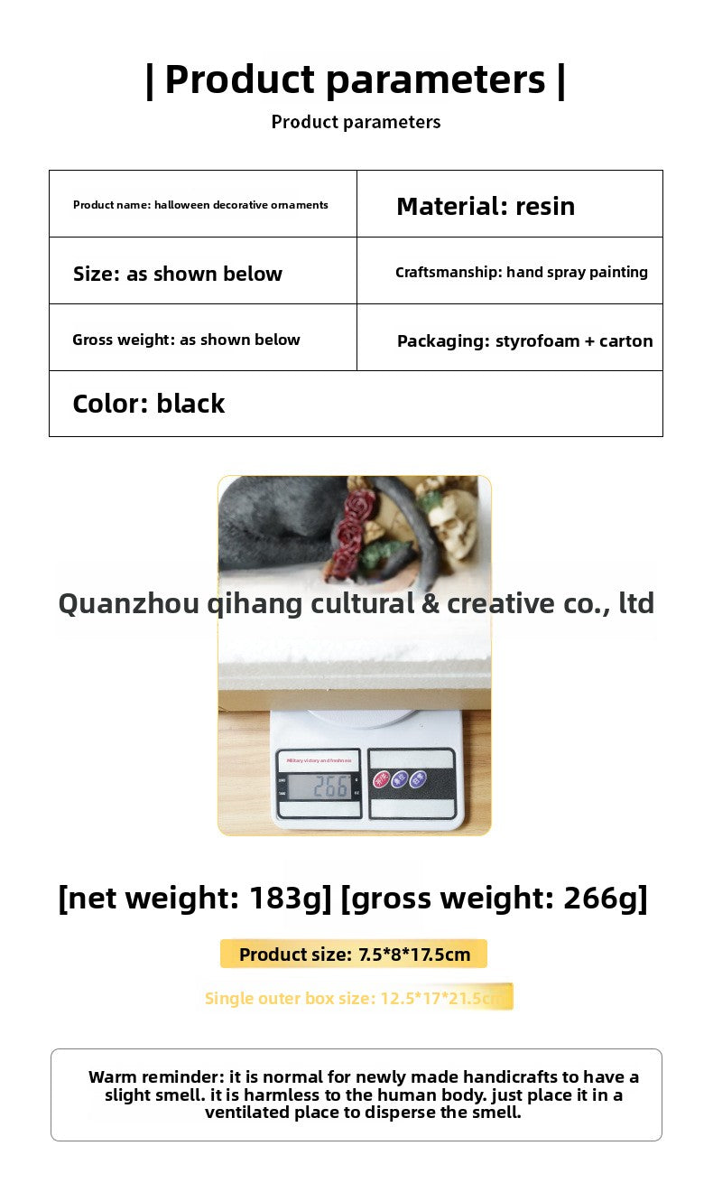 New Mysterious Dark Style Skull Animal Cat and Crow Statue Resin Craft Home Decoration