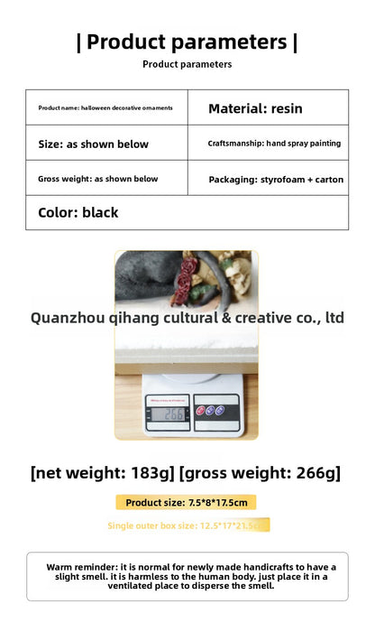 New Mysterious Dark Style Skull Animal Cat and Crow Statue Resin Craft Home Decoration