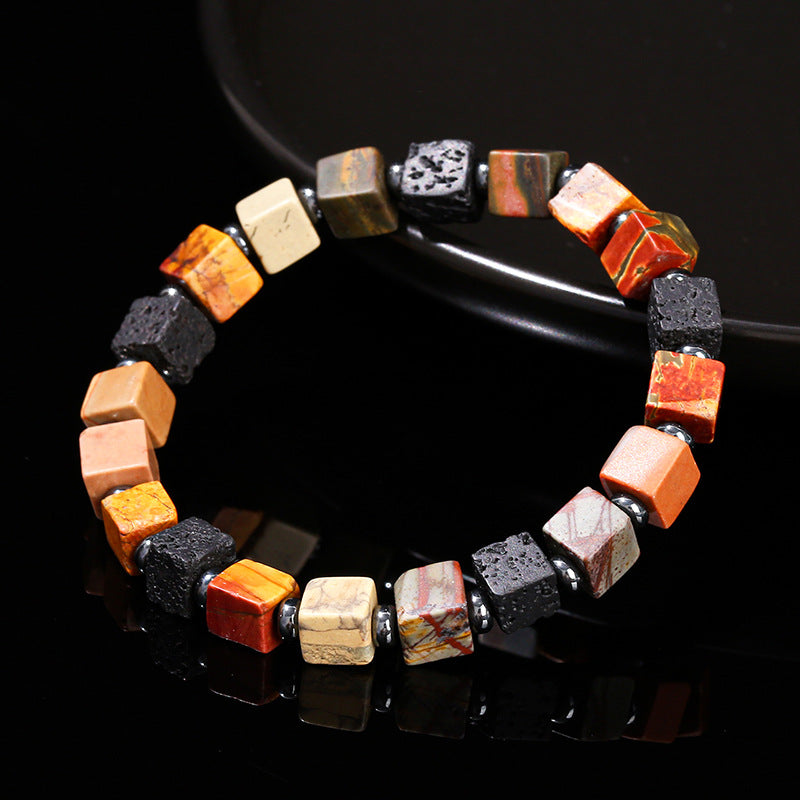 Red Turquoise & Volcanic Stone Square Bracelet