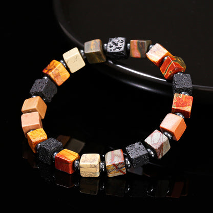 Red Turquoise & Volcanic Stone Square Bracelet