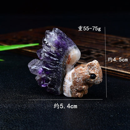 Uruguay Crystal Ornament Natural Amethyst Cluster Little Squirrel Ornament Chrysanthemum Crystal Raw Stone Carving Home Living Room