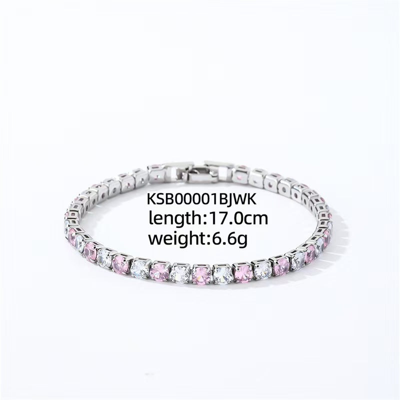 Colorful Zircon Tennis Bracelet Set – White Gold Finish