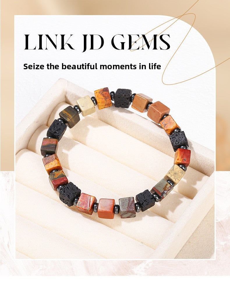 Red Turquoise & Volcanic Stone Square Bracelet