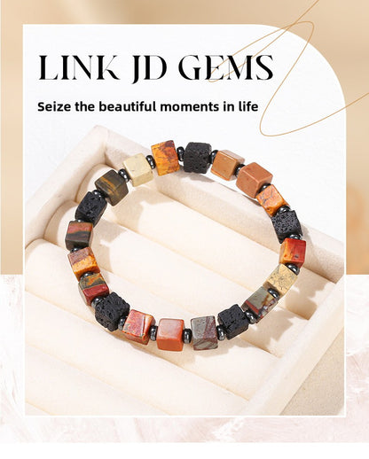 Red Turquoise & Volcanic Stone Square Bracelet