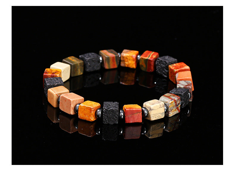 Red Turquoise & Volcanic Stone Square Bracelet