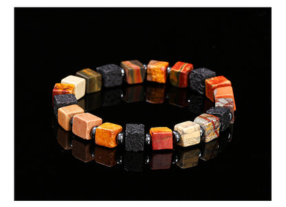 Red Turquoise & Volcanic Stone Square Bracelet