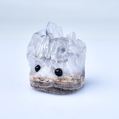 Natural White Crystal Cluster Small Hedgehog Ornament Raw Stone Carving Glasses Hedgehog Home Living Room Office Desk Decoration