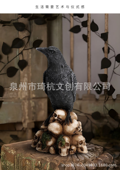 New Mysterious Dark Style Skull Animal Cat and Crow Statue Resin Craft Home Decoration