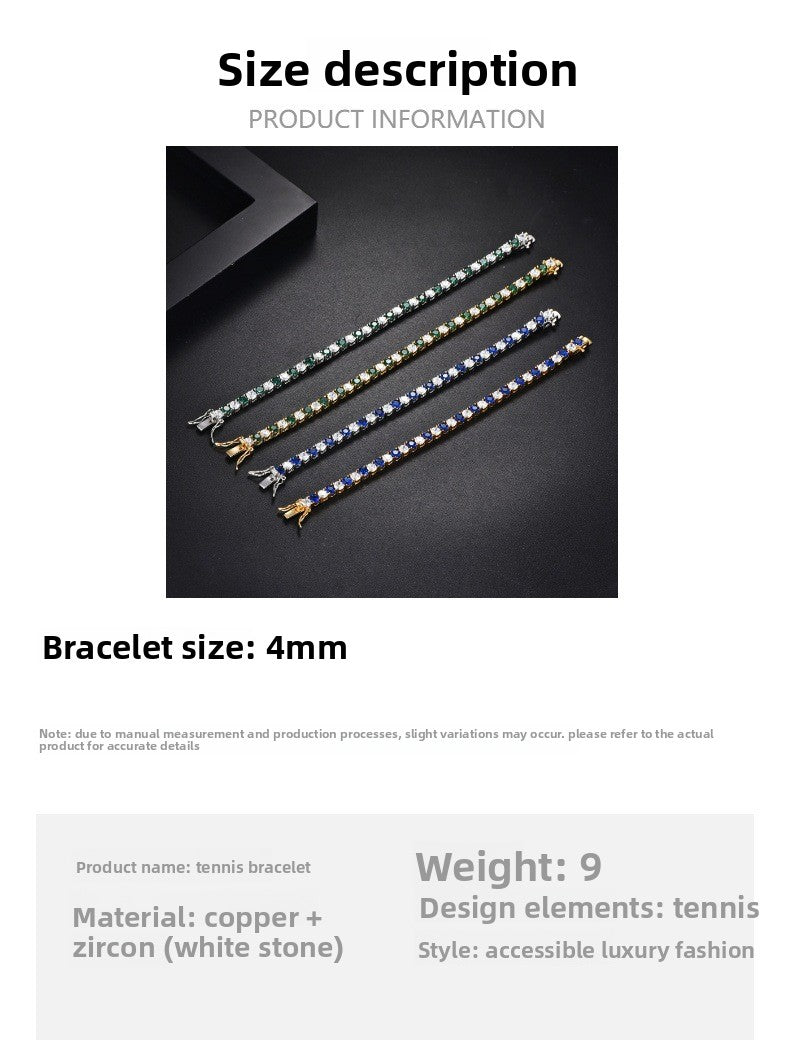 Colorful Zircon Tennis Chain Bracelet for Women