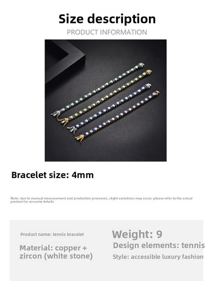 Colorful Zircon Tennis Chain Bracelet for Women