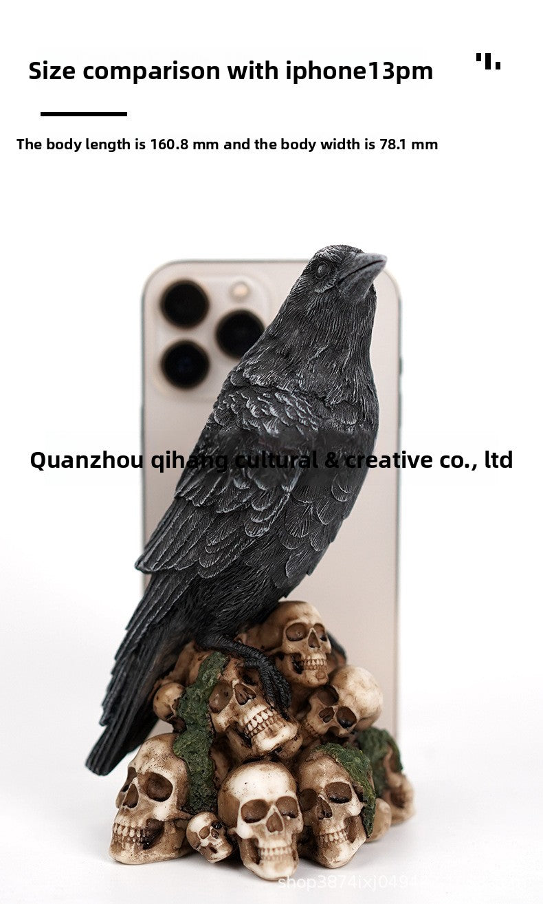 New Mysterious Dark Style Skull Animal Cat and Crow Statue Resin Craft Home Decoration