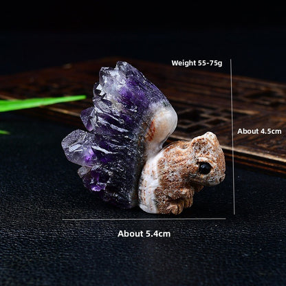 Uruguay Crystal Ornament Natural Amethyst Cluster Little Squirrel Ornament Chrysanthemum Crystal Raw Stone Carving Home Living Room
