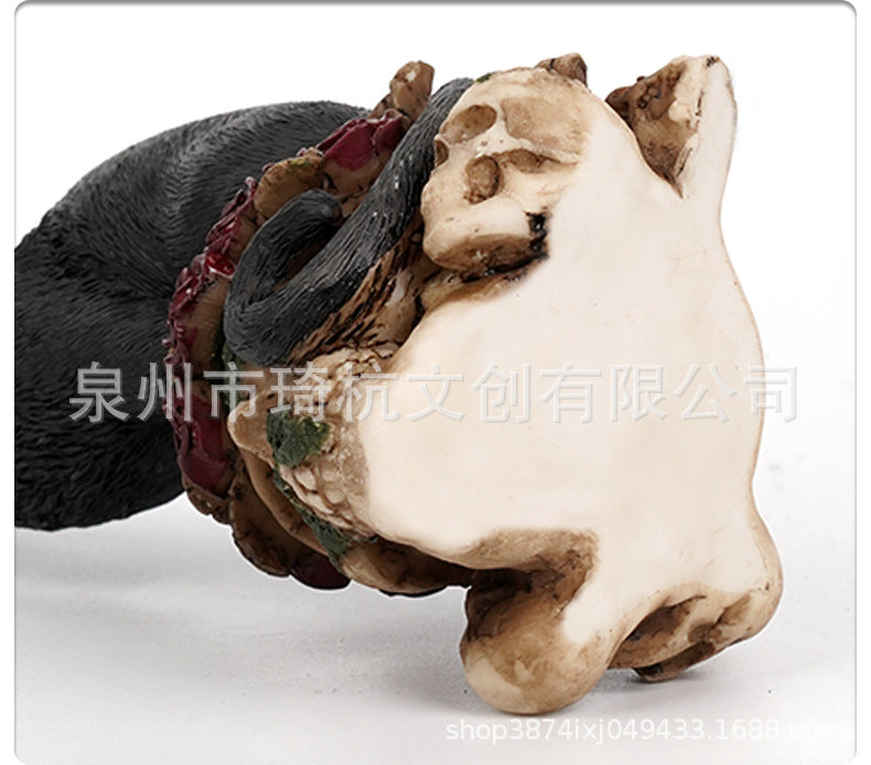 New Mysterious Dark Style Skull Animal Cat and Crow Statue Resin Craft Home Decoration