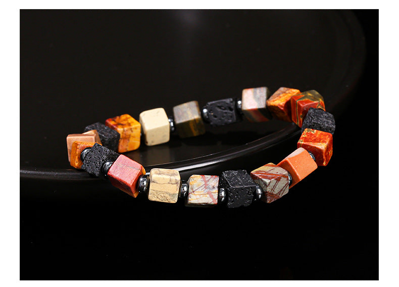 Red Turquoise & Volcanic Stone Square Bracelet