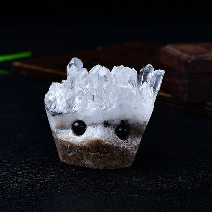 Natural White Crystal Cluster Small Hedgehog Ornament Raw Stone Carving Glasses Hedgehog Home Living Room Office Desk Decoration
